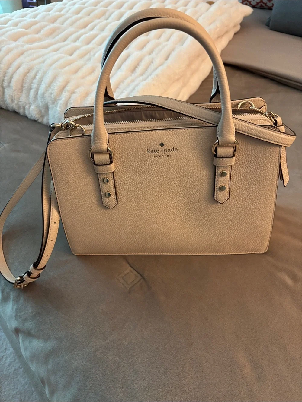 kate spade Pebbled Leather Satchel in Light Beige